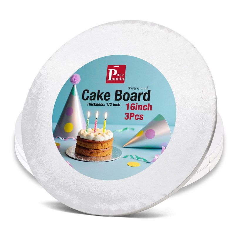3Pcs 16inches White Round Cake Boards, 1/2inch Thick Sturdy Cake Drums with S…
