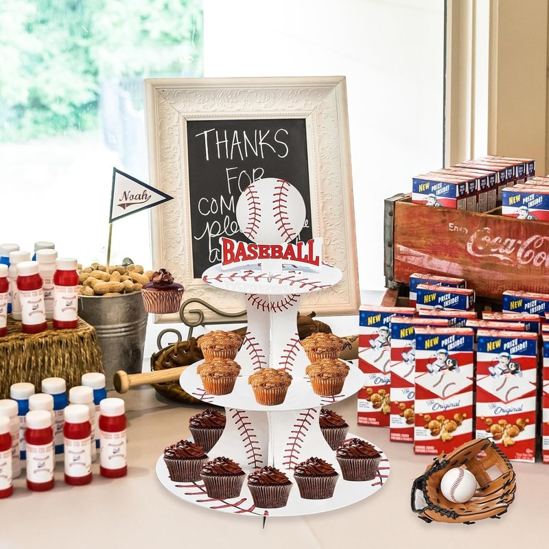 3 Tier Baseball Theme Party Cupcake Stand gallery