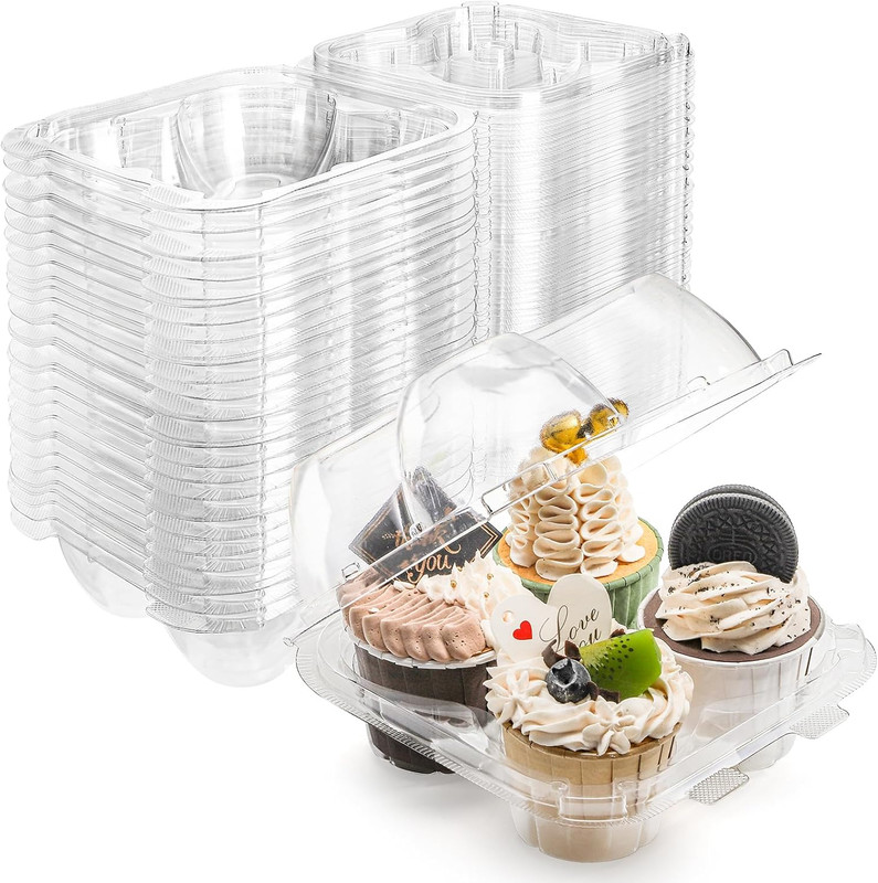 60 Count 4-Compartment Plastic Cupcake Containers – Disposable Cupcake Trays Hol