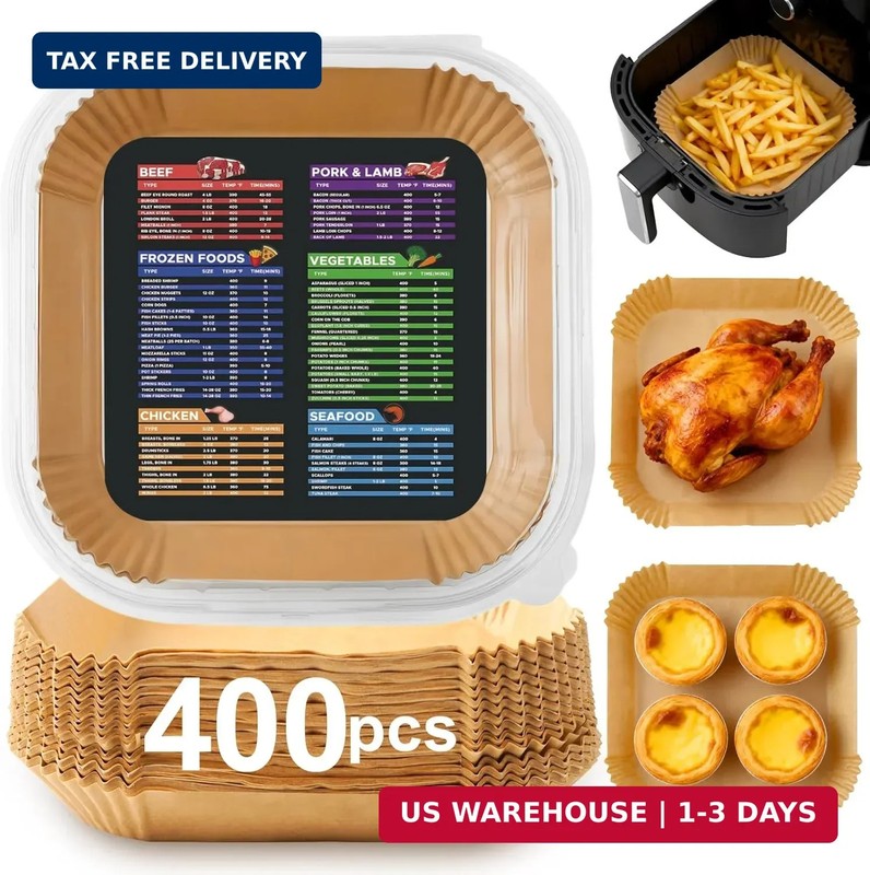 400 Pcs Air Fryer Liners Disposable, 8″ Square Unbleached Heavy Duty Air Fryer P