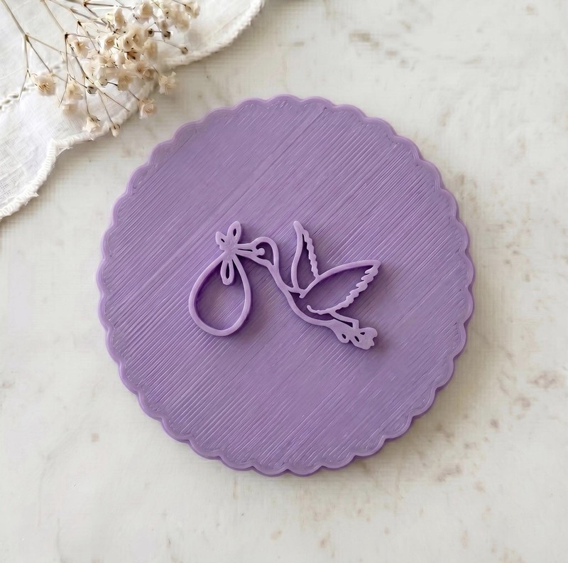 Stork Pregnancy Announcement Baby Round Plastic Cookie Fondant Stamp gallery