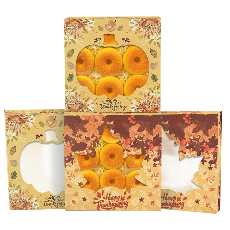 12 Pack Thanksgiving Pie Boxes With Window 10x10x2.5 Inch Cookie Donut Bakery