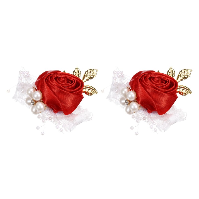 2pcs Pink Decorative Artificial Flower Bracelets 7x7cm for Red Corsage
