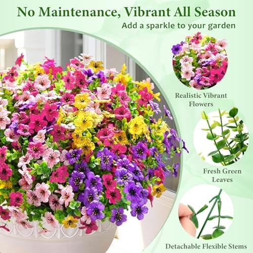 Artificial Flowers for Outdoors, 18 Bundles Mixed Colors 18 Pack Mixed Color 2 gallery