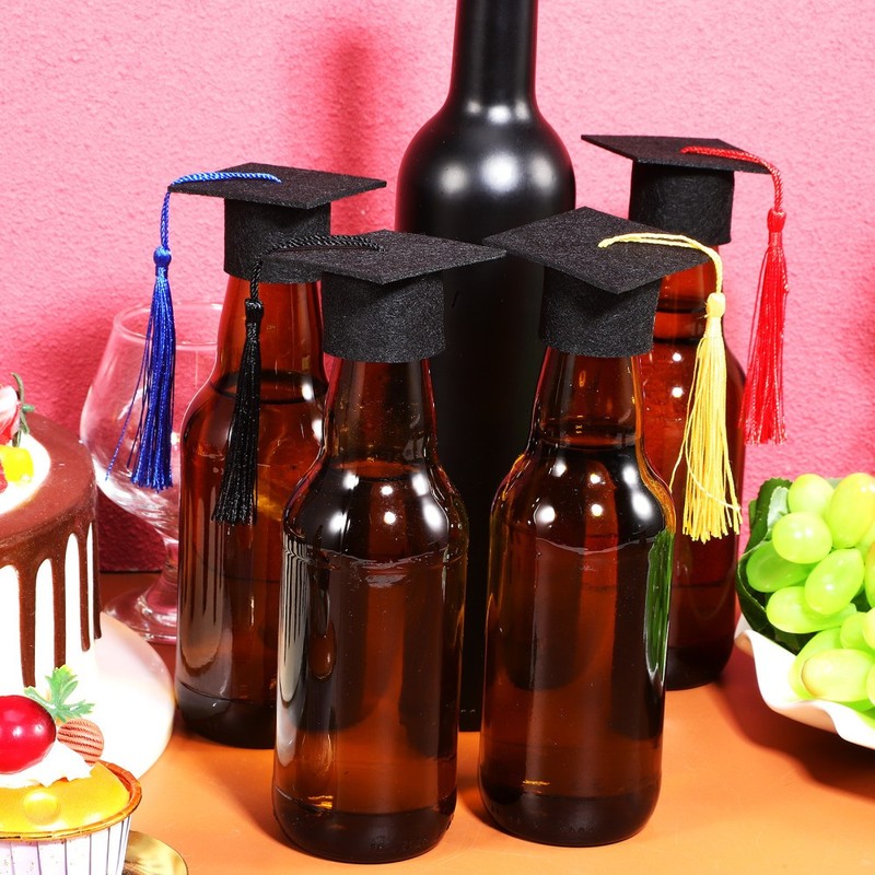 4Pcs Mini Graduation Caps Bottle Covers Felt Graduation Hat Decorations Black gallery