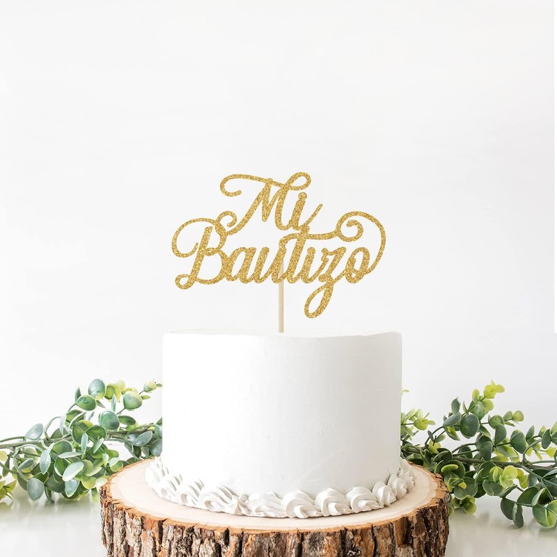 Gold Glitter Mi Bautizo Cake Topper - Holy First Communion Cake Toppers - Baby gallery