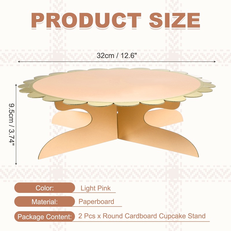 2 Pcs 1-Tier Cardboard Cake Stand Holder, 13 Inch Round Cupcake Stand Light Pink gallery