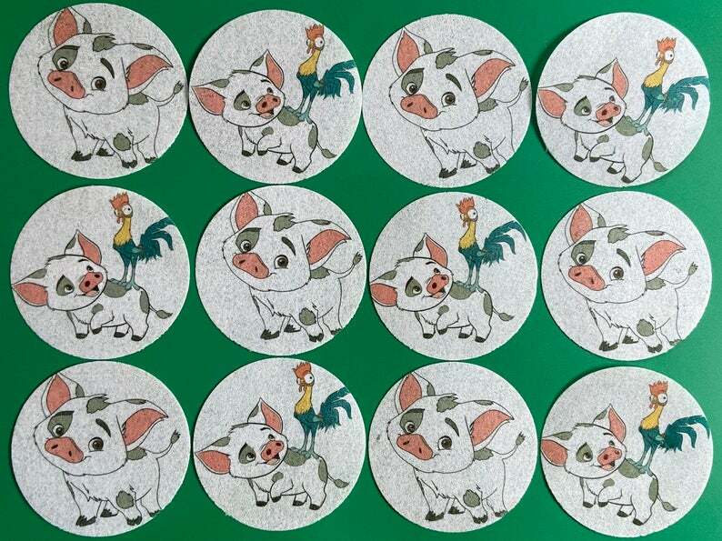 12 Pua, Moana edible paper, cupcake, cookie, oreo toppers CHOOSE SIZE pre cut