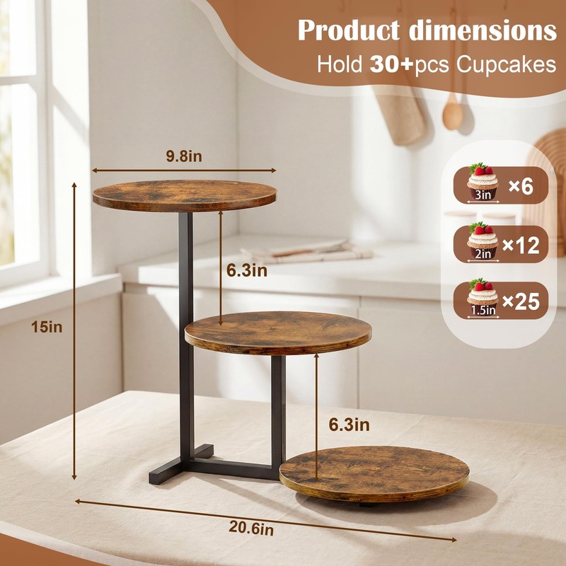 3 Tier Cupcake Tower Stand for 24 Cupcakes, Wooden Tiered Tray Stands, Displa... gallery