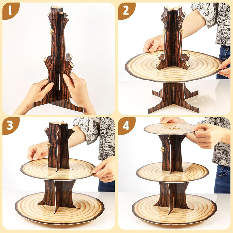 Wooden 3 Tier Cupcake Stand Decoration - Rustic Wood Cupcake Stand Decor for Cam gallery