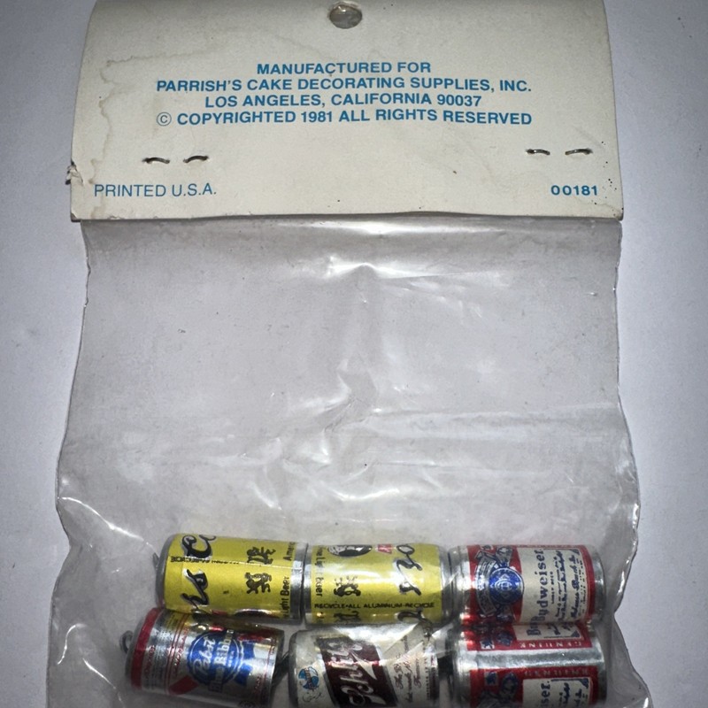 Vintage PARRISH 1” Mini Beer Cans Cake Decor Pabst Coors Budweiser Schlitz gallery