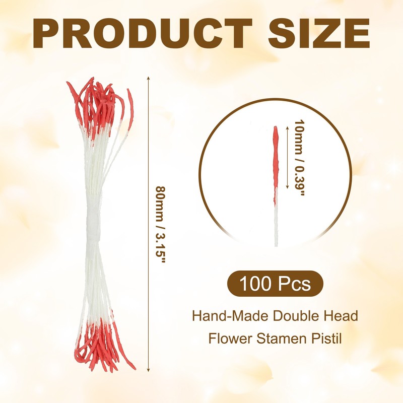 10mm Double Heads Flower Stamen, 100 Pcs Artificial Flower Stamen Pistil, Red gallery