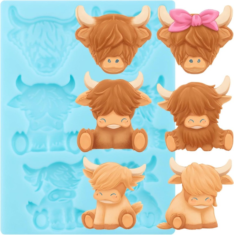 Highland Cow Fondant Molds Scottish Highland Cattle Silicone Mold for Cake