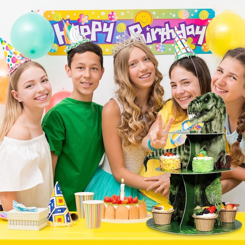 Dinosaur Cupcake Stand Party Decorations Dino Dessert Tower Kids Birthday Sup... gallery