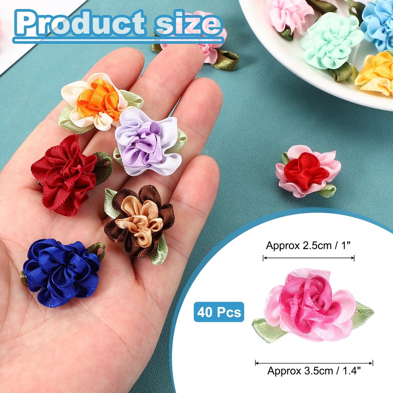 40Pcs 1" Ribbon Flowers Bows Mini Satin Roses Flowers Rose Red/Pink gallery