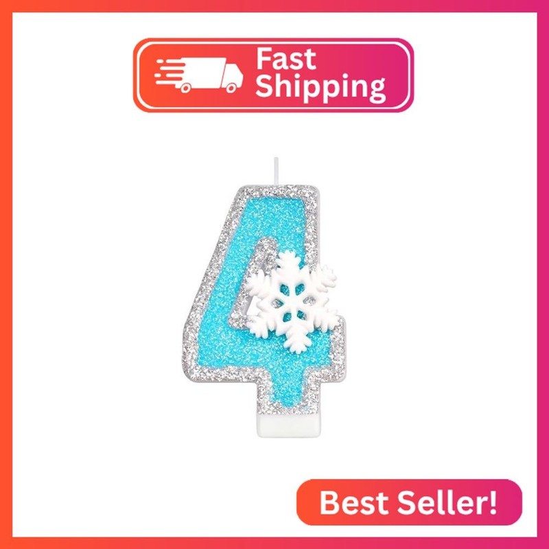 CasaPopz Birthday Number Candles for Cake, Blue Frozen Number 4 Candle, 4th Froz