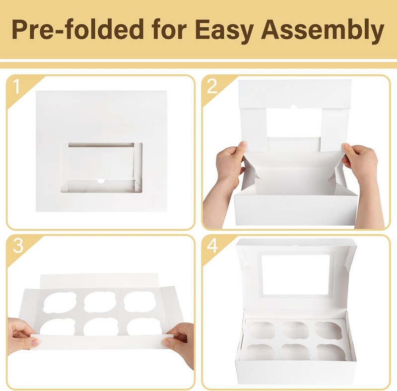 12 Pack Cupcake Boxes 6 Count, Pre-Folded Cupcake Carrier with Window Holding 72 gallery