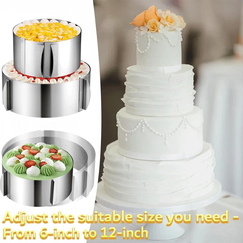 Cake Rings Mousse Mold Adjustable 6 to12 Inch Stainless Steel Round Cake Molds gallery