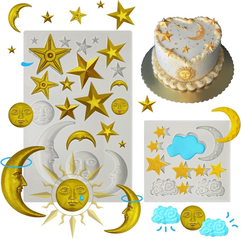 Durable Silicone Molds for Moon Star Sun Face Designs in Baking and Crafts gallery