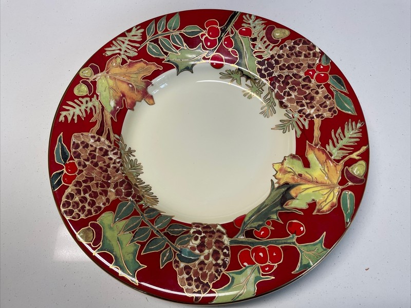 CRIMSON WREATH HOLLY PINE CONE F. GIORGI BY CERAMICA X-LARGE BOWL