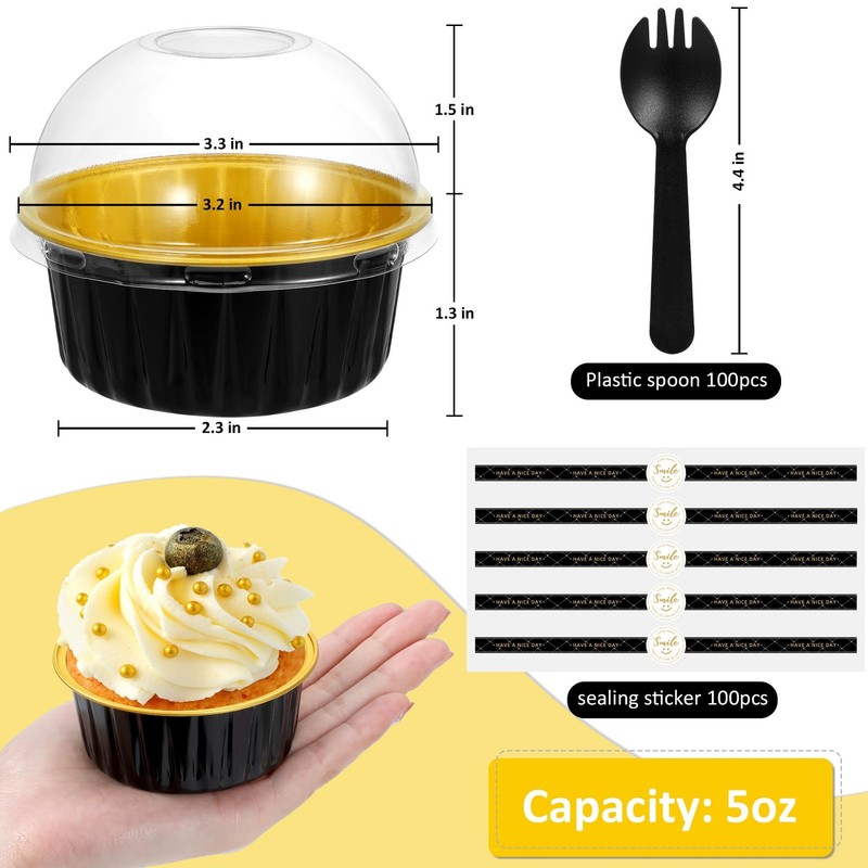Mini Cake Pans with Lids and Spoons (100 Pack,Black,5oz) Round Disposable Ram... gallery