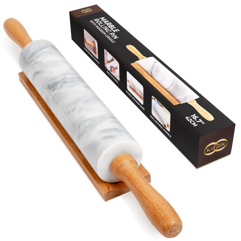 16.7 Inches Marble Rolling Pin for Baking with Wooden Handles & Wooden Cradle…