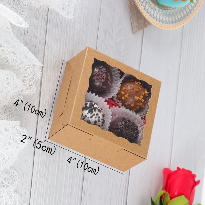 Cookie Boxes With Window 4x4x2 Inch Brown Paper Bakery Treat Case 100 PCS gallery