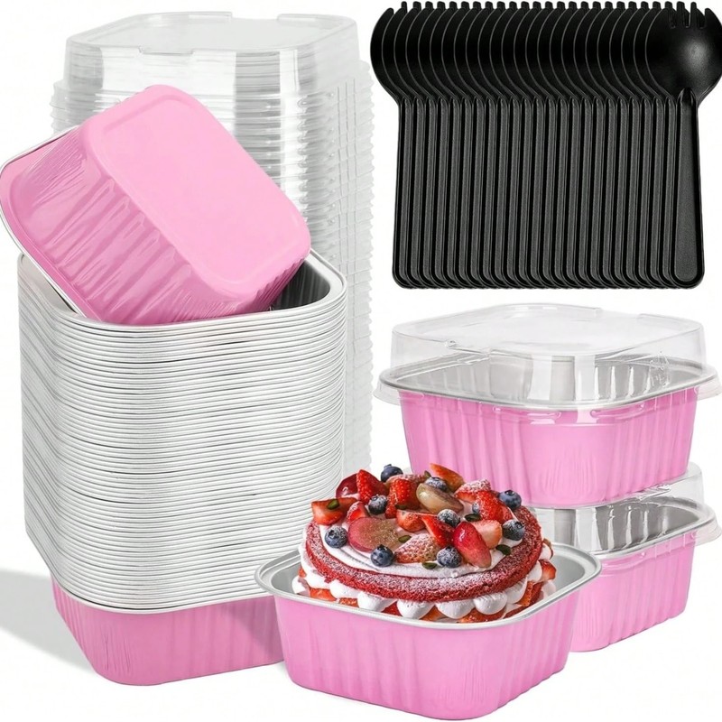 Elegant Mini Cake Pans 50 Pack Foil Baking Cups With Lids Small Dessert Tins