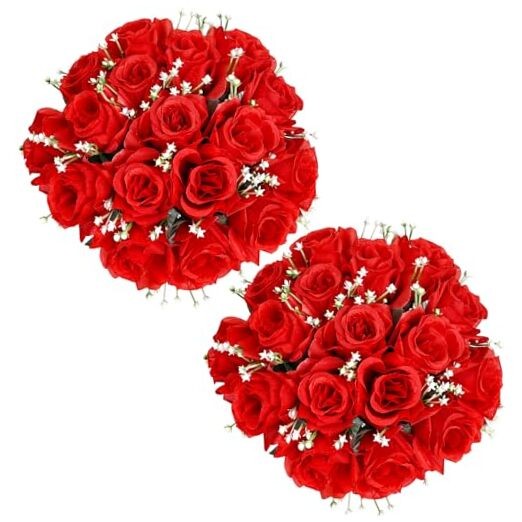 Cemetery Flowers for Grave, 2 Bundle 18 Artificial Silk Rose Flowers for Red