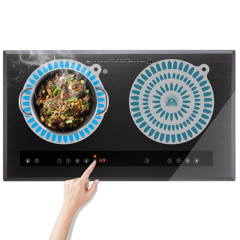 KitchenRaku 2 Pcs Induction Cooktop Mat, Magnetic Protector for 9.4inch, Blue