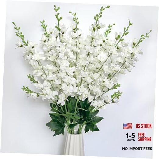 8 pcs Delphinium Artificial Flowers, 34.25”Artificial Snapdragon Flowers White