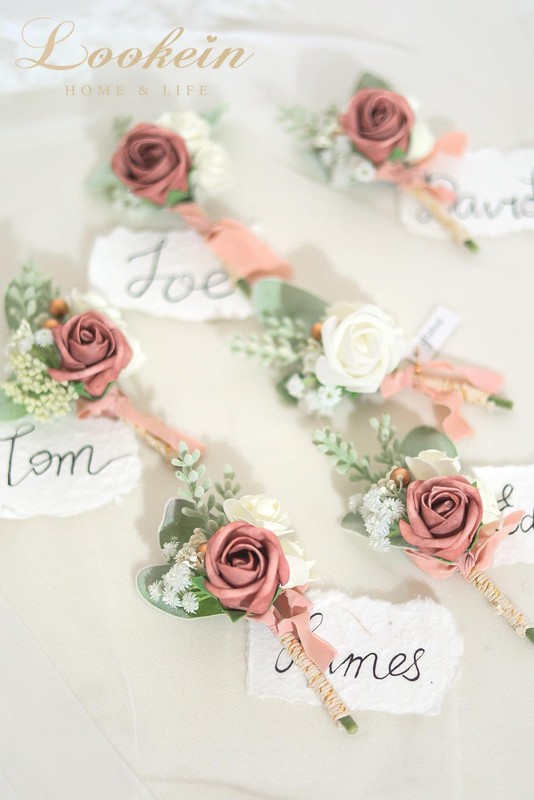 Lookein Dusty Rose Wedding Boutonniere For Men Set Of 6 Artificial Rose gallery