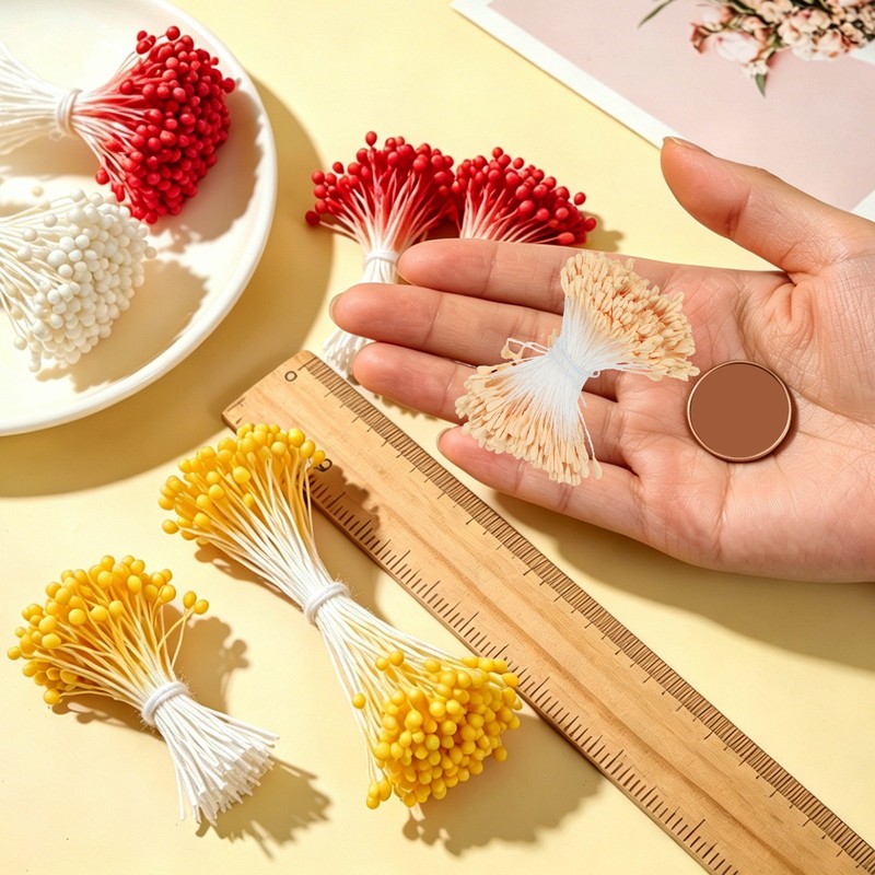 2.5mm Double Heads Flower Stamen, 340 Pcs Artificial Flower Stamen Pistil, Beige gallery