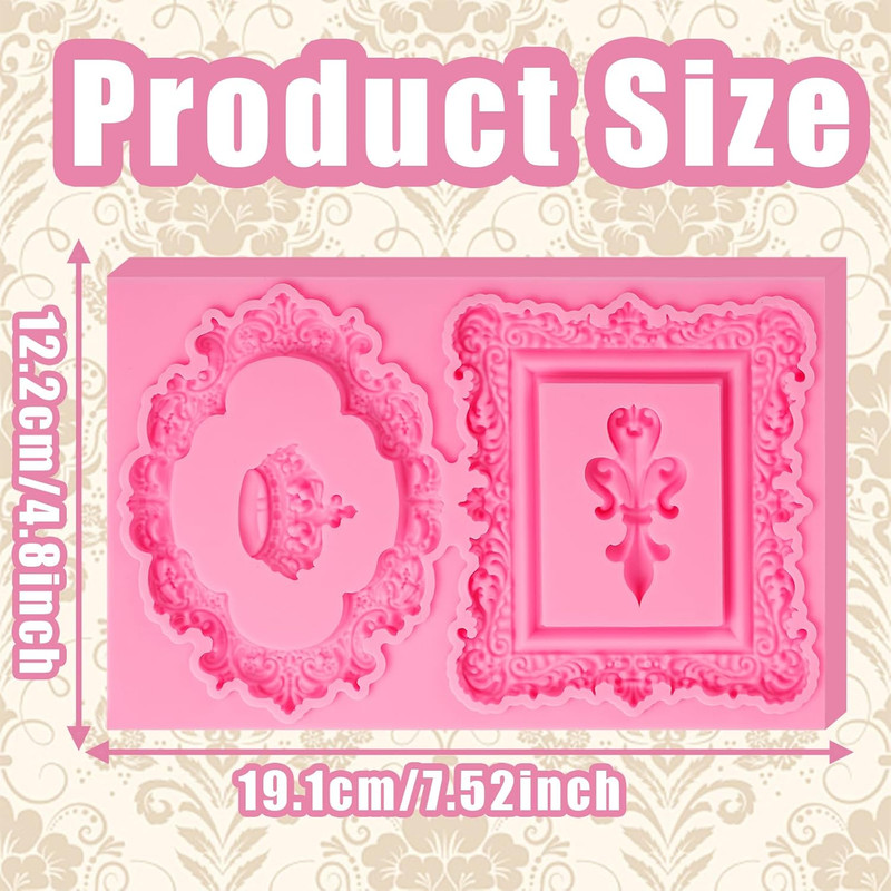 Baroque Mirror Frame Cake Decoration Fondant Molds,Vintage Crown Scroll Relief C gallery
