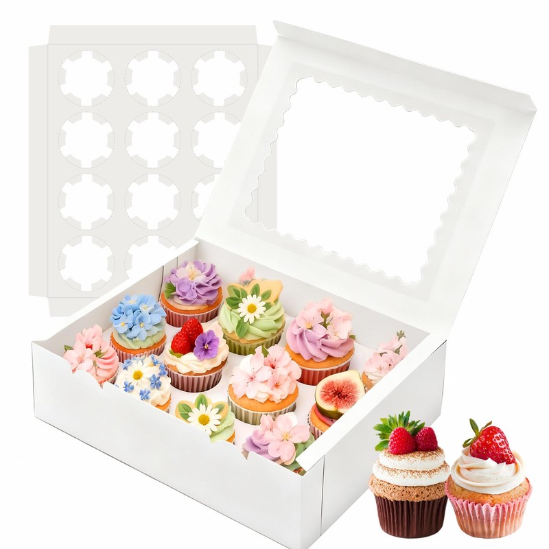 12Pcs Cupcake Boxes, 12 Count Cupcake box, Viewing Window Cupcake Containers，…