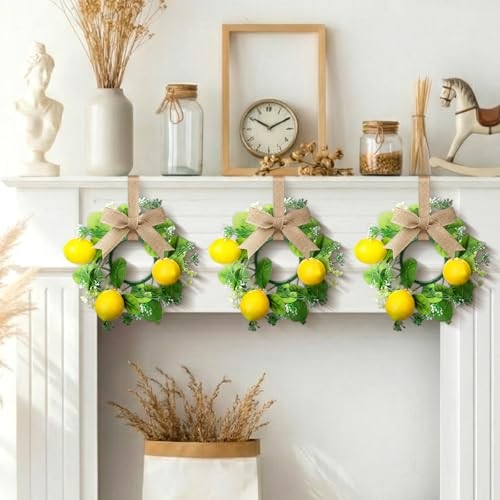 4 Pcs 9 Inch Mini Lemon Wreaths with Ribbon Bows for Kitchen Candleholder gallery