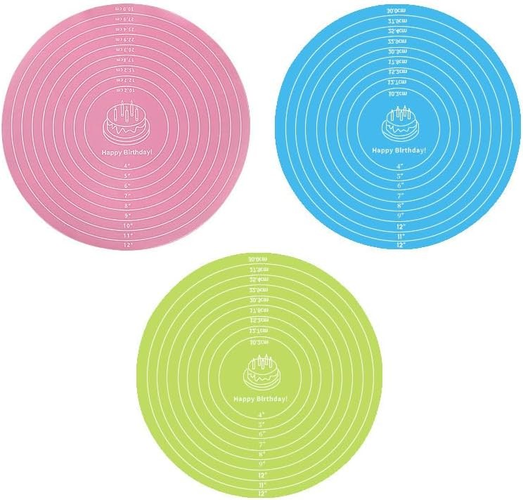 3 Pcs Silicone Cake Mats, 12 Inch Round Silicone Baking Mat with Measurements