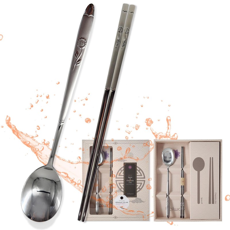 5 Sets Made in Korea Sticky Korean Style Rice Spoon Chopsticks 430 Stainless