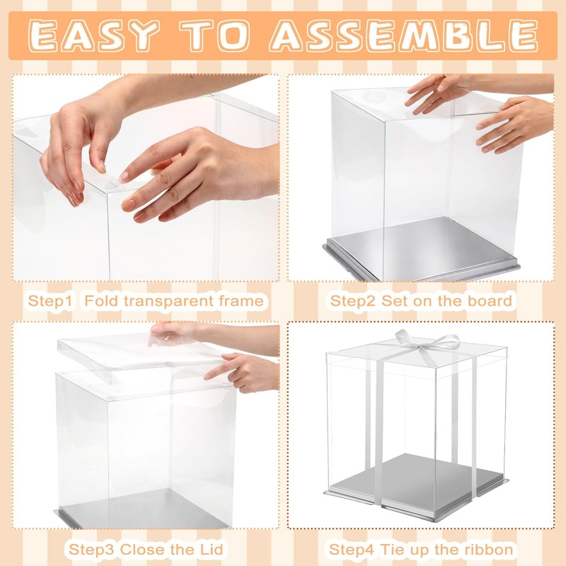 6 PCS 12x12x13 Inch Large Clear Cake Carrier Boxes Round Boards Lids Set gallery