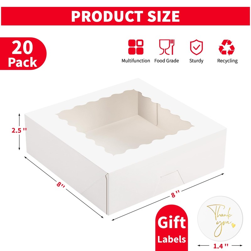 20 PCS 8x8x2.5 Inch Pie Bakery Boxes Window Cookie Pastry Strawberry gallery