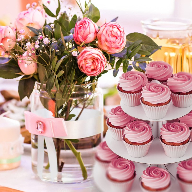 Cupcake Tower, 3 Tier White Stand, Cardboard, 2 Pack, White gallery
