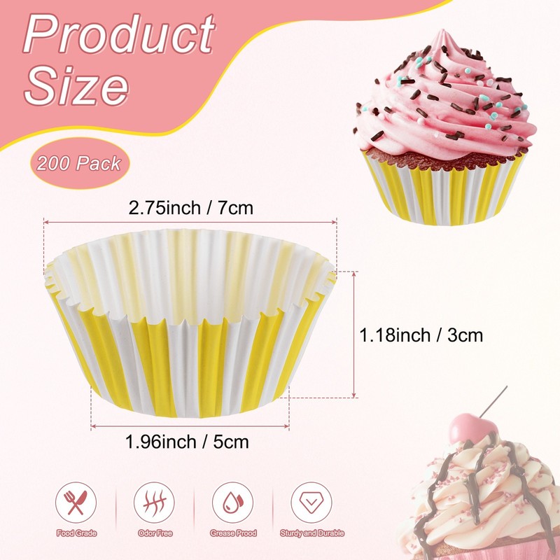 200-Pack Cupcake Liners, Cupcake Wrappers for Wedding/Party[Yellow/White] gallery