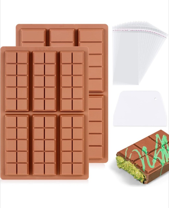 Chocolate Bar Molds 2 Pack For Knafeh Stuffed Silicone 5 & 10 Snap + 100 Bags