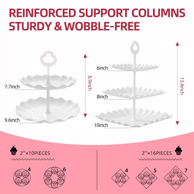 13PCS Cupcake Stand Set, 2-Tier Round & 3-Tier Square Trays, 4 Small Square +... gallery