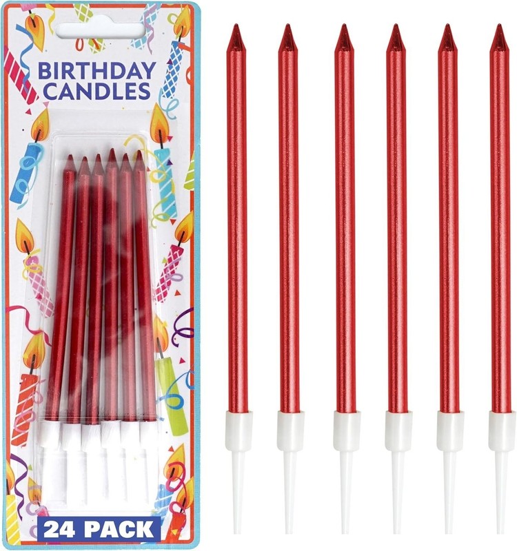 24 Count Red Metallic Birthday Candles, Cake Candles, Birthday Parties,...