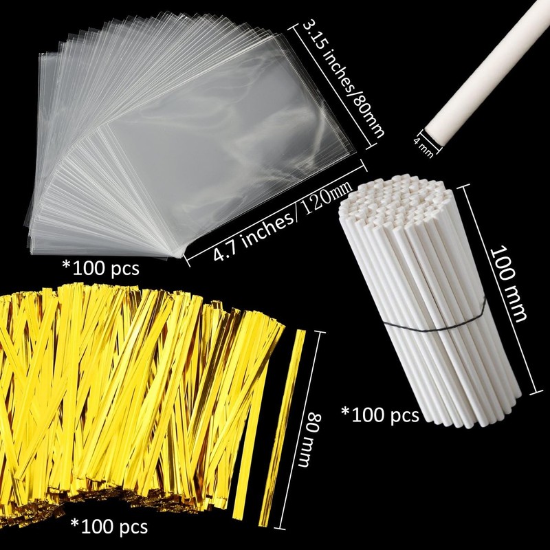 300 Pcs Cake Pop Sticks & Wrappers Including 100 Pack Cake Pop Bags,100 Pack gallery