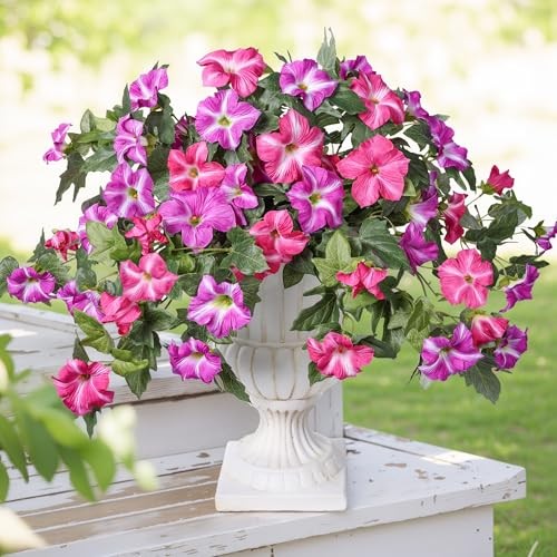 Artificial Flowers for Outdoors 2PCS Faux Petunias Silk Fake Flowers Fuchsia gallery