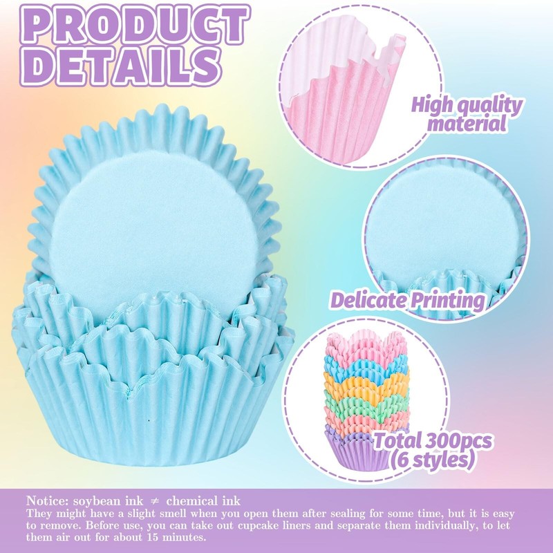 300Pcs Flower Cupcake Liners Pastel Floral Baking Cups Pink Purple Blue Green... gallery