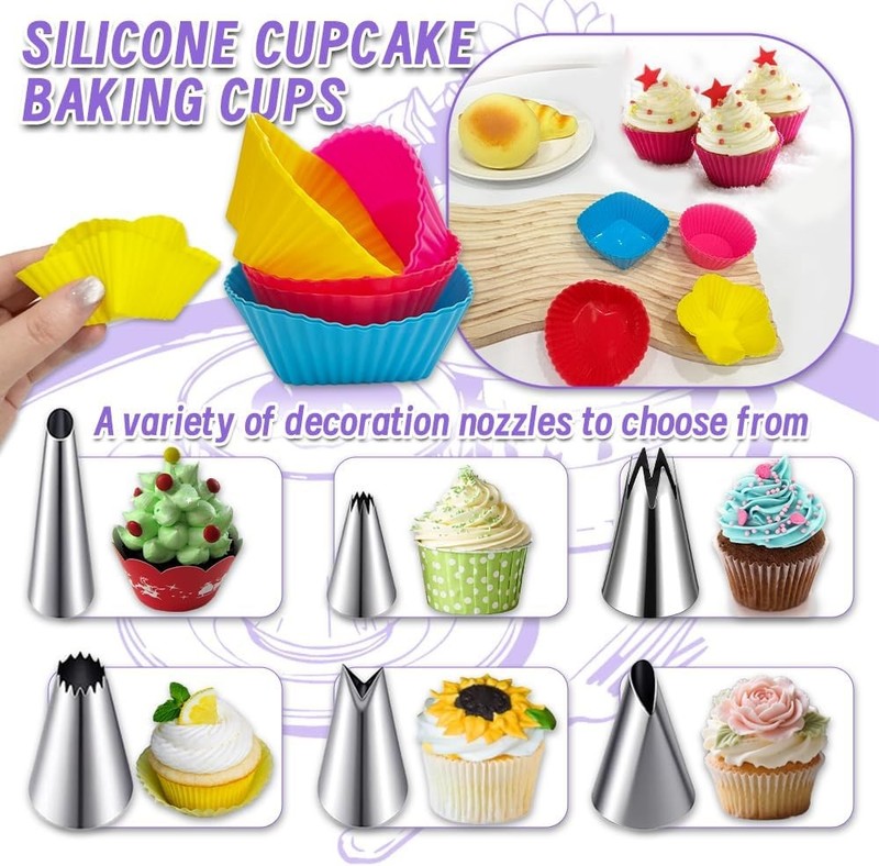 Dessert Decorating Syringe Set with 8 Silicone Cupcake Liners,Frosting Piping Ki gallery