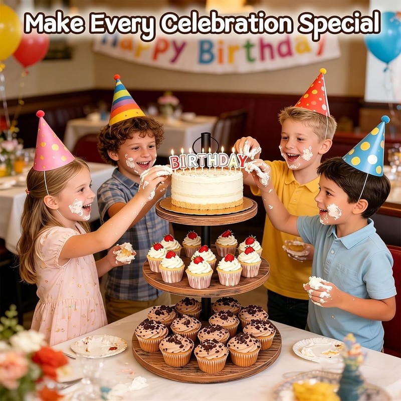 Rustic Wood 3 Tier Cupcake Stand Cake Display Tower Round Tray Cupcake Display gallery
